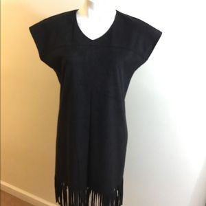 Black Suede Fringe Mini Dress